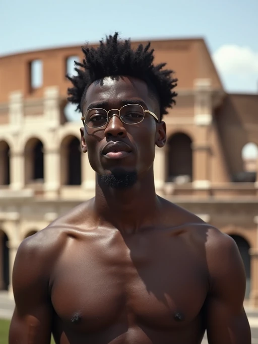 model in Rome with the Colosseum in the background