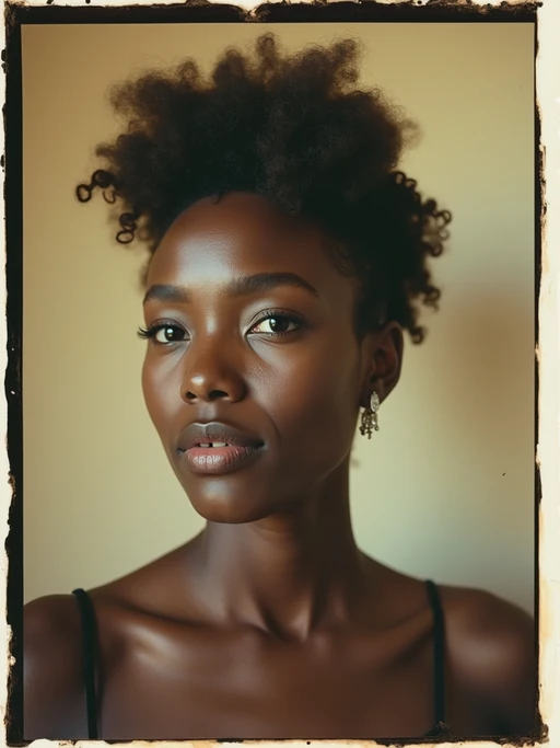 model in polaroid classic photograph posing for photo indoors