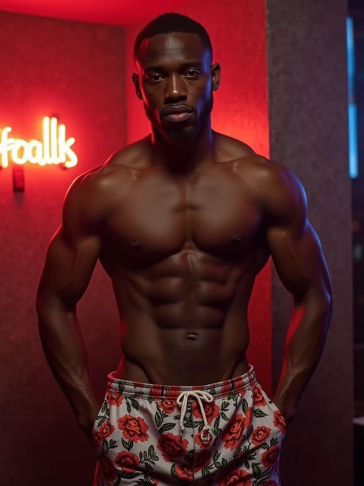 a model wearing if(gender=f){silk floral skin tight bodycon dress} if(gender=m){silk floral swim shorts} in night club, instagram photo, instagram, if(gender=f){hourglass figure}, if(gender=m){fit body}