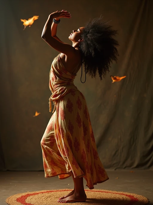 model performing a sacred dance or movement