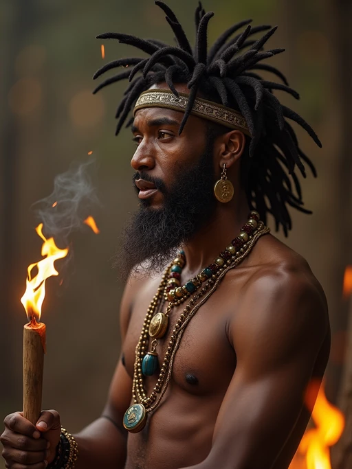 model engaged in a sacred ritual or ceremony, adorned with symbolic attire
