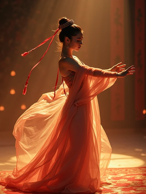 model performing a sacred dance or movement