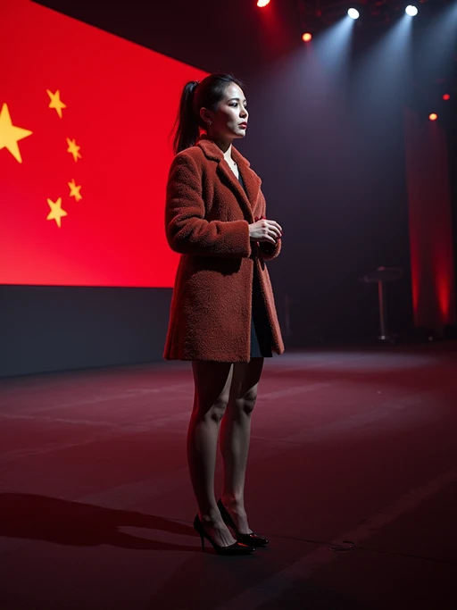 model as a conference keynote speaker standing on stage at a conference