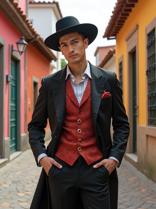 if(gender=f){exquisite and traditional} if(gender=m){classy and traditional} model in Buenos Aires wearing a tango dress/gaucho attire, colorful houses of La Boca neighborhood in the background