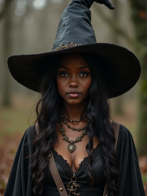 model as a Witch with a Alewife witch hat in the 14th century doing withcraft