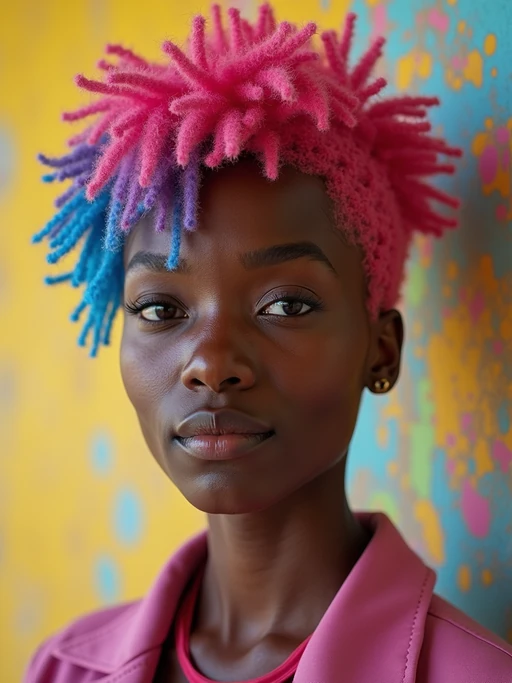 model as a progressive LGBTQ activist feminist with pink or blue hair