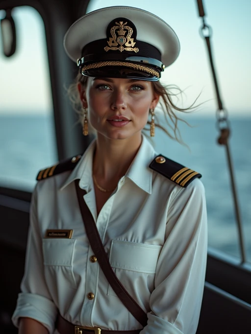 model as a Navy Officer on a ship. highly detailed