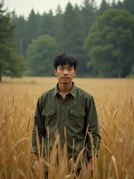 model outside in nature in forest or jungle or a field of wheat enjoying the natural world