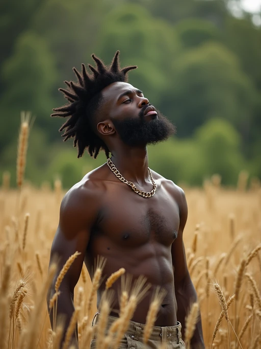 model outside in nature in forest or jungle or a field of wheat enjoying the natural world