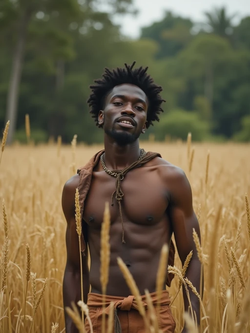 model outside in nature in forest or jungle or a field of wheat enjoying the natural world