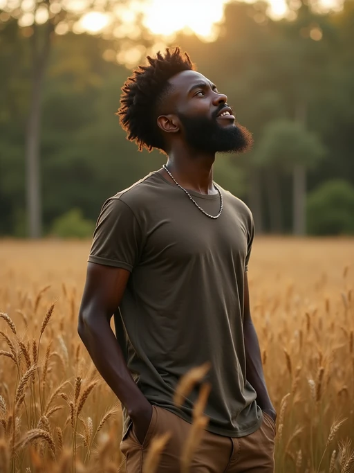 model outside in nature in forest or jungle or a field of wheat enjoying the natural world