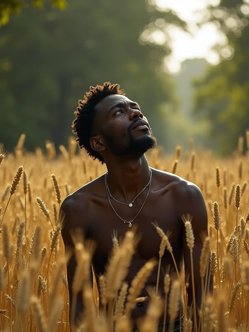model outside in nature in forest or jungle or a field of wheat enjoying the natural world