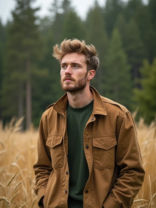 model outside in nature in forest or jungle or a field of wheat enjoying the natural world