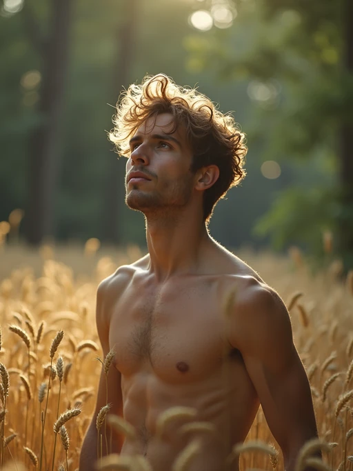 model outside in nature in forest or jungle or a field of wheat enjoying the natural world