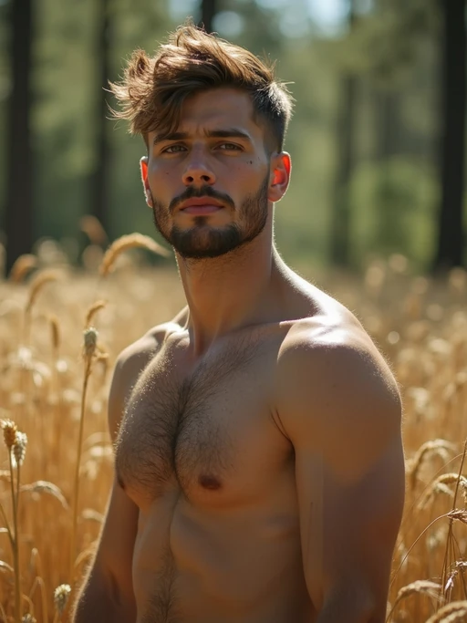 model outside in nature in forest or jungle or a field of wheat enjoying the natural world