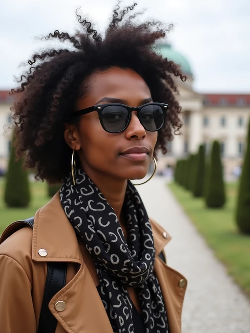 model as digital nomad in Vienna with the Schönbrunn Palace in the background