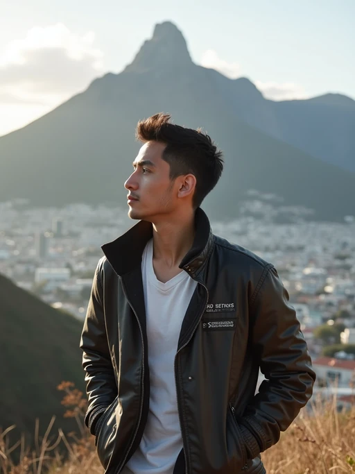 model as digital nomad in Cape Town with the Table Mountain in the background