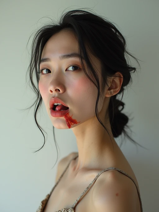 exaggerated feels disgusted repulsed revolted nauseated sickened appalled horrified model, blank background