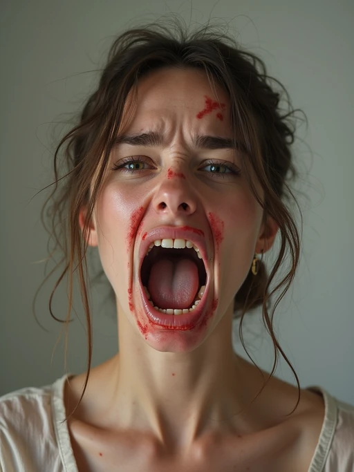 exaggerated feels disgusted repulsed revolted nauseated sickened appalled horrified model, blank background