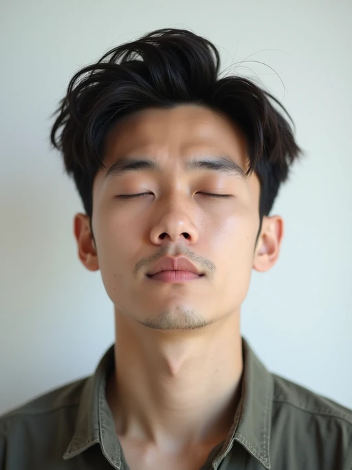 closed eyes, eyes closed model, blank background