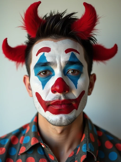 model as Clown with Clown Makeup, blank background