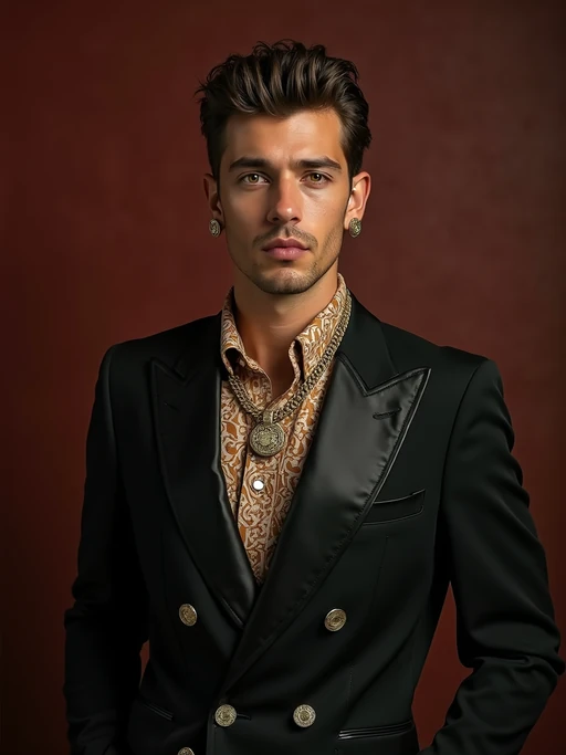 beautiful model as a mobster, mafia, mafia outfit, tailored suits, chunky gold jewelry, mafia aesthetic, flashy, glamorous, luxury, loud, Goodfellas, The Sopranos, Mob Wives, opulence, confidence