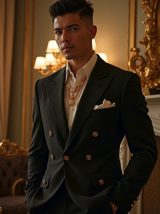 beautiful model as a mobster, mafia, mafia outfit, tailored suits, chunky gold jewelry, mafia aesthetic, flashy, glamorous, luxury, loud, Goodfellas, The Sopranos, Mob Wives, opulence, confidence