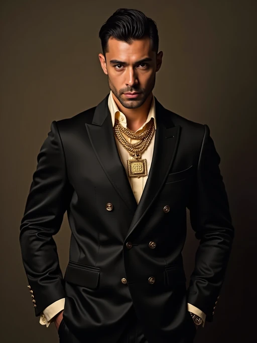 beautiful model as a mobster, mafia, mafia outfit, tailored suits, chunky gold jewelry, mafia aesthetic, flashy, glamorous, luxury, loud, Goodfellas, The Sopranos, Mob Wives, opulence, confidence