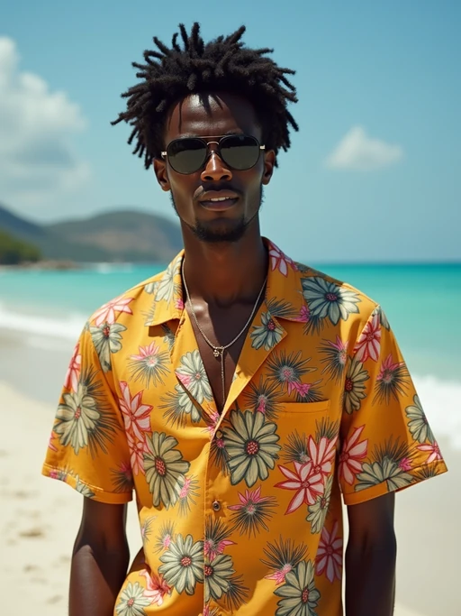 model wearing if(gender=f){summer dress} if(gender=m){hawaii shirt} in try on fashion shoot for Zara Shein H&M