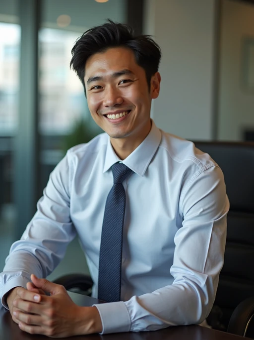 headshot of model, sitting at a desk, at a (office), if(gender=f){BREAK elegant blouse, pencil skirt, makeup} if(gender=m){shirt and tie and suit pants}