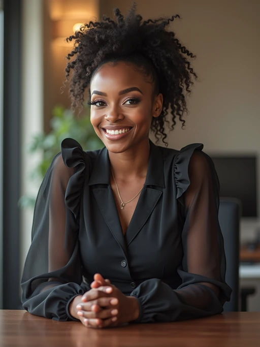 headshot of model, sitting at a desk, at a (office), if(gender=f){BREAK elegant blouse, pencil skirt, makeup} if(gender=m){shirt and tie and suit pants}