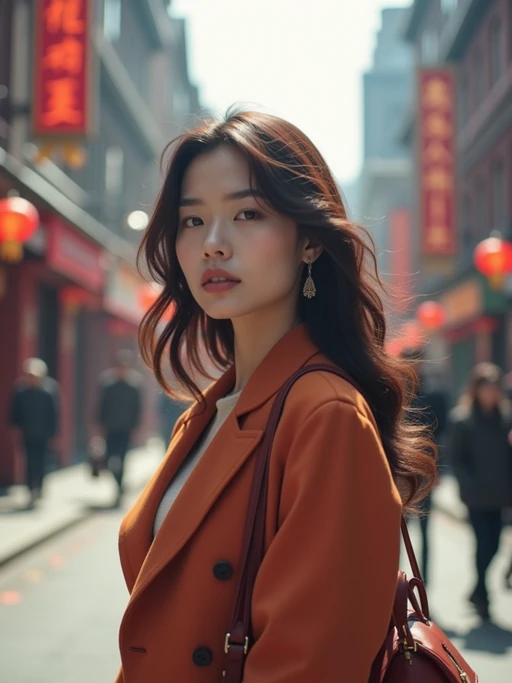 a confident if(gender=m){masculine} if(gender=f){feminine} model exploring a bustling city street