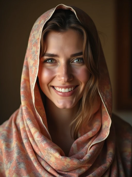 model with a seductive smile, donned in a if(gender=f){soft silk scarf} if(gender=m){classy tie}, under warm indoor lighting