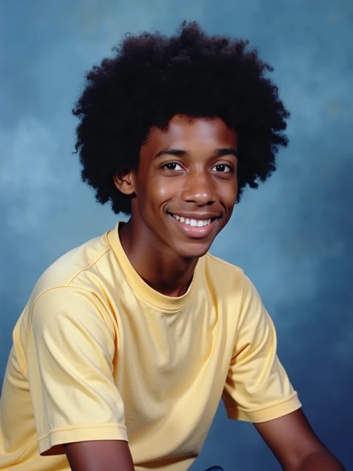 (school portrait) photo headshot of a young 18 y o model in 1990s style, nineties style, 90s, 1990s fashion, 1990s hair, school, model is sitting and posing for a (yearbook) picture, blue yearbook background, official school yearbook photo, model sitting (looking straight into camera), (school shoot), (inside), blue yearbook background