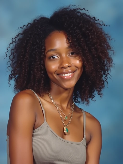(school portrait) photo headshot of a young 18 y o model in 1990s style, nineties style, 90s, 1990s fashion, 1990s hair, school, model is sitting and posing for a (yearbook) picture, blue yearbook background, official school yearbook photo, model sitting (looking straight into camera), (school shoot), (inside), blue yearbook background