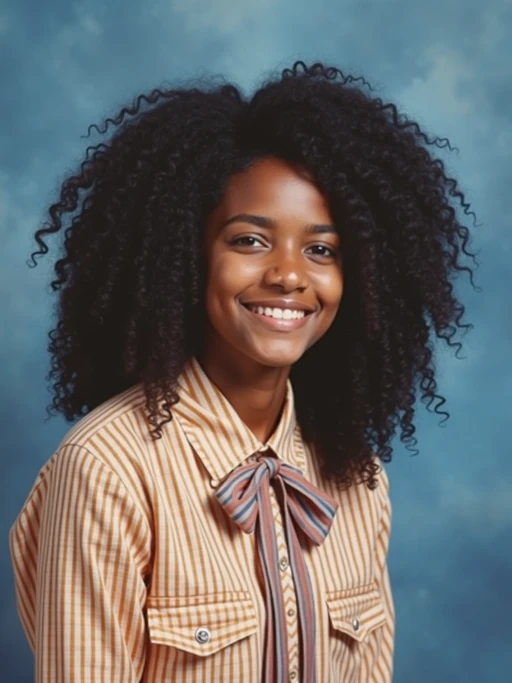 (school portrait) photo headshot of a young 18 y o model in 1990s style, nineties style, 90s, 1990s fashion, 1990s hair, school, model is sitting and posing for a (yearbook) picture, blue yearbook background, official school yearbook photo, model sitting (looking straight into camera), (school shoot), (inside), blue yearbook background