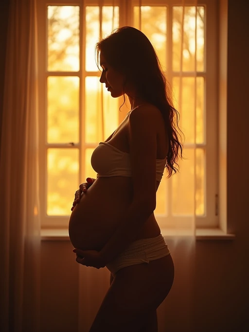 healthy pregnant model in maternity photographs, beautiful pregnant model, maternity photography in beautiful home. golden hour