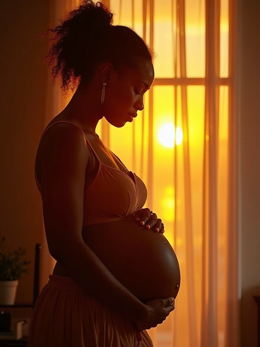 healthy pregnant model in maternity photographs, beautiful pregnant model, maternity photography in beautiful home. golden hour