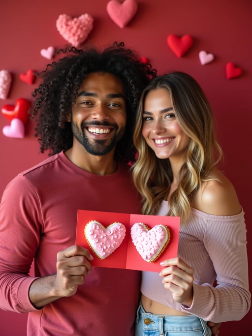 a model holding valentine's cards and heart-shaped treats in a fun, festive valentine's setting.