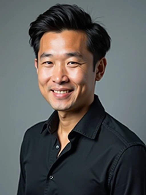 A professional actor headshot of a confident model, taken in a well-lit studio with a plain backdrop. The model is dressed in if(gender=f){a simple, elegant black top with natural makeup and soft curls} if(gender=m){a fitted dark-colored shirt with neatly styled hair}. The lighting is soft and even, highlighting their facial features with a natural and approachable expression. The focus is sharp, capturing the model's eyes and subtle smile, creating a perfect headshot for auditions and casting calls.
