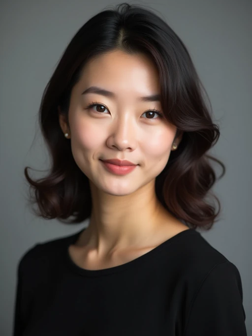 A professional actor headshot of a confident model, taken in a well-lit studio with a plain backdrop. The model is dressed in if(gender=f){a simple, elegant black top with natural makeup and soft curls} if(gender=m){a fitted dark-colored shirt with neatly styled hair}. The lighting is soft and even, highlighting their facial features with a natural and approachable expression. The focus is sharp, capturing the model's eyes and subtle smile, creating a perfect headshot for auditions and casting calls.