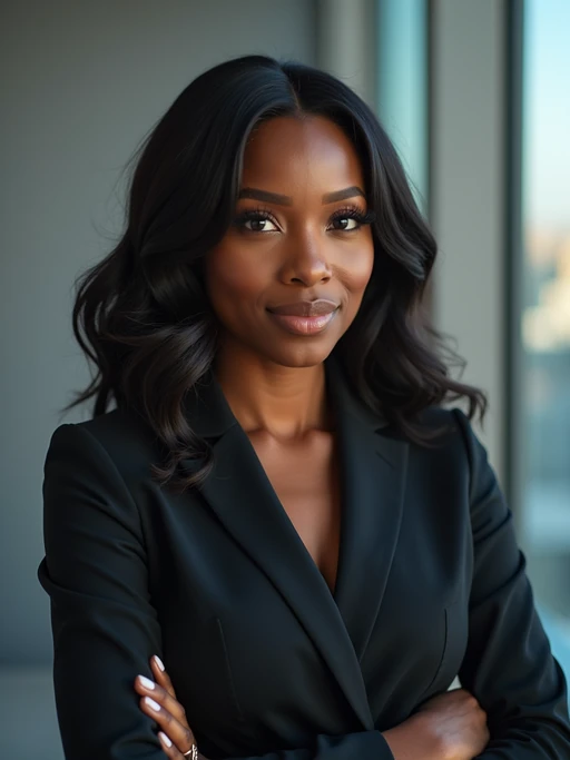 8k professional headshot of model, crisp details, studio backdrop, executive attire, confident posture, neutral expression, high-definition, corporate setting, sharp focus, ambient lighting, business professional, cityscape view
