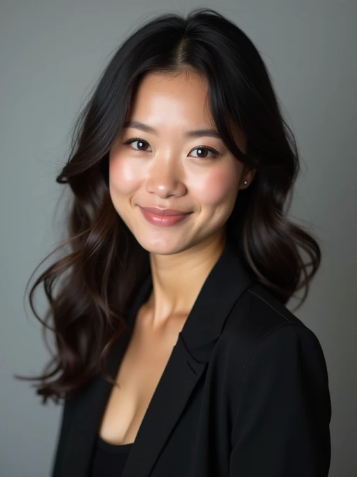 A professional actor headshot of a confident model, taken in a well-lit studio with a plain backdrop. The model is dressed in if(gender=f){a simple, elegant black top with natural makeup and soft curls} if(gender=m){a fitted dark-colored shirt with neatly styled hair}. The lighting is soft and even, highlighting their facial features with a natural and approachable expression. The focus is sharp, capturing the model's eyes and subtle smile, creating a perfect headshot for auditions and casting calls.