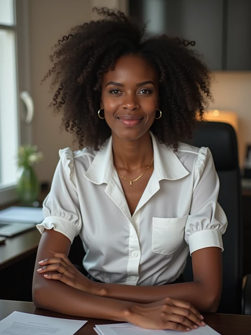 headshot of model, sitting at a desk, at a (office), if(gender=f){BREAK elegant blouse, pencil skirt, makeup} if(gender=m){shirt and tie and suit pants}