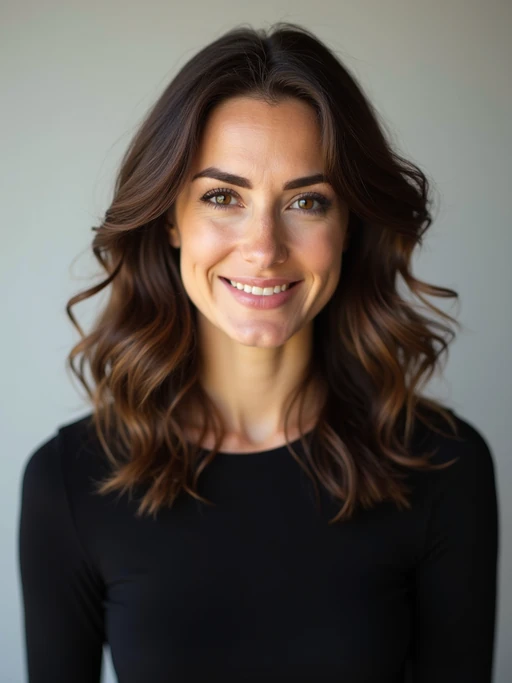 A professional actor headshot of a confident model, taken in a well-lit studio with a plain backdrop. The model is dressed in if(gender=f){a simple, elegant black top with natural makeup and soft curls} if(gender=m){a fitted dark-colored shirt with neatly styled hair}. The lighting is soft and even, highlighting their facial features with a natural and approachable expression. The focus is sharp, capturing the model's eyes and subtle smile, creating a perfect headshot for auditions and casting calls.
