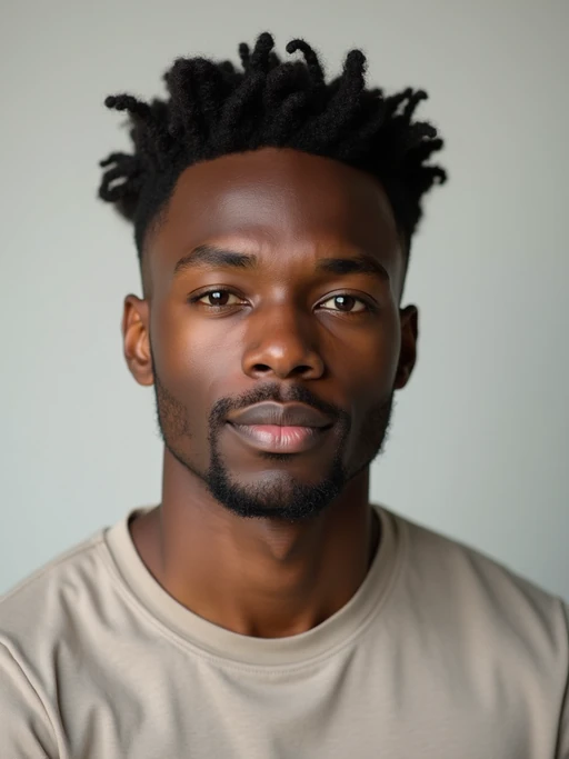 A professional photography model headshot of a confident model, taken in a well-lit studio with a clean, neutral backdrop. The model is dressed in if(gender=f){a sleek, minimal black tank top with natural makeup and loose, effortless waves} if(gender=m){a fitted, neutral-colored crewneck shirt with neatly styled hair}, ensuring a polished yet natural look. The lighting is soft and even, accentuating the model’s bone structure, skin texture, and striking features. The focus is sharp, with a clear emphasis on the model\'s eyes and subtle expression, creating the perfect headshot for agency submissions, portfolio updates, and professional branding in fashion and commercial modeling.