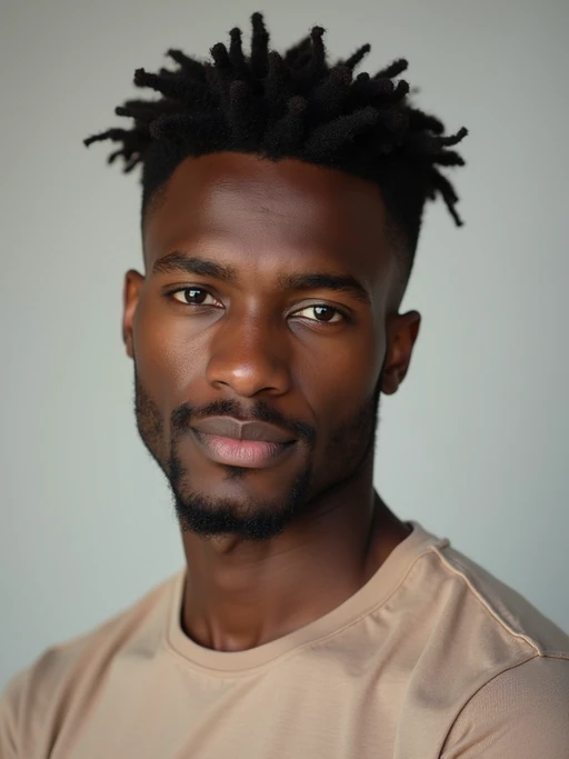 A professional photography model headshot of a confident model, taken in a well-lit studio with a clean, neutral backdrop. The model is dressed in if(gender=f){a sleek, minimal black tank top with natural makeup and loose, effortless waves} if(gender=m){a fitted, neutral-colored crewneck shirt with neatly styled hair}, ensuring a polished yet natural look. The lighting is soft and even, accentuating the model’s bone structure, skin texture, and striking features. The focus is sharp, with a clear emphasis on the model\'s eyes and subtle expression, creating the perfect headshot for agency submissions, portfolio updates, and professional branding in fashion and commercial modeling.