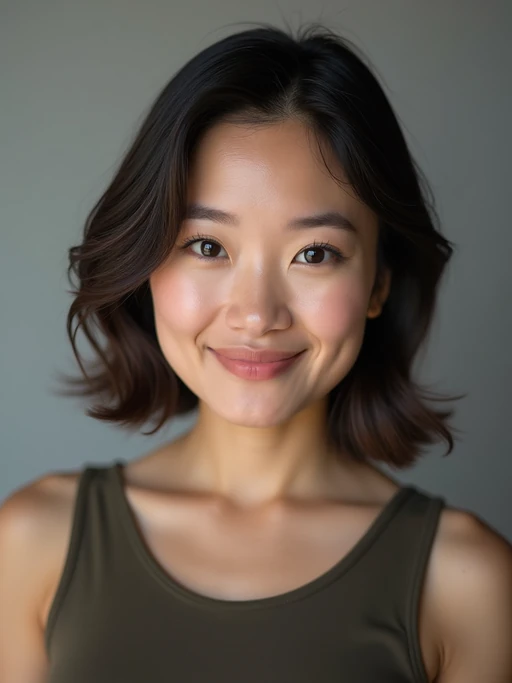 A comedic actor headshot featuring a subtle smirk and expressive eyes, taken in a well-lit professional studio. The model is dressed in if(gender=f){a sleek top with a bit of personality, styled hair, and a confident gaze} if(gender=m){a modern fitted casual jacket or blazer, styled effortlessly for a relatable yet polished look}. The background is neutral, ensuring the subject stands out. The lighting highlights natural features, capturing an inviting and charismatic presence, perfect for comedy auditions, film roles, and industry portfolios.