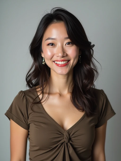 A professional comedian headshot taken in a well-lit studio with a clean, neutral backdrop. The model is dressed in if(gender=f){a stylish yet playful fitted top with natural makeup and a confident smile} if(gender=m){a fitted button-up shirt or a casual jacket with neatly styled hair}, ensuring a polished yet approachable look. The lighting is soft and even, highlighting the model’s expressive face, charisma, and subtle comedic charm. The focus is sharp, capturing a warm and inviting expression, creating the perfect headshot for stand-up comedians, improv actors, and comedic performers.