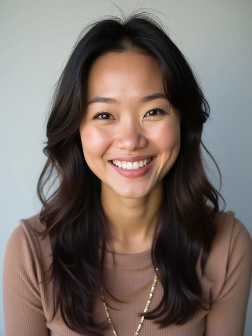 A professional comedian headshot taken in a well-lit studio with a clean, neutral backdrop. The model is dressed in if(gender=f){a stylish yet playful fitted top with natural makeup and a confident smile} if(gender=m){a fitted button-up shirt or a casual jacket with neatly styled hair}, ensuring a polished yet approachable look. The lighting is soft and even, highlighting the model’s expressive face, charisma, and subtle comedic charm. The focus is sharp, capturing a warm and inviting expression, creating the perfect headshot for stand-up comedians, improv actors, and comedic performers.